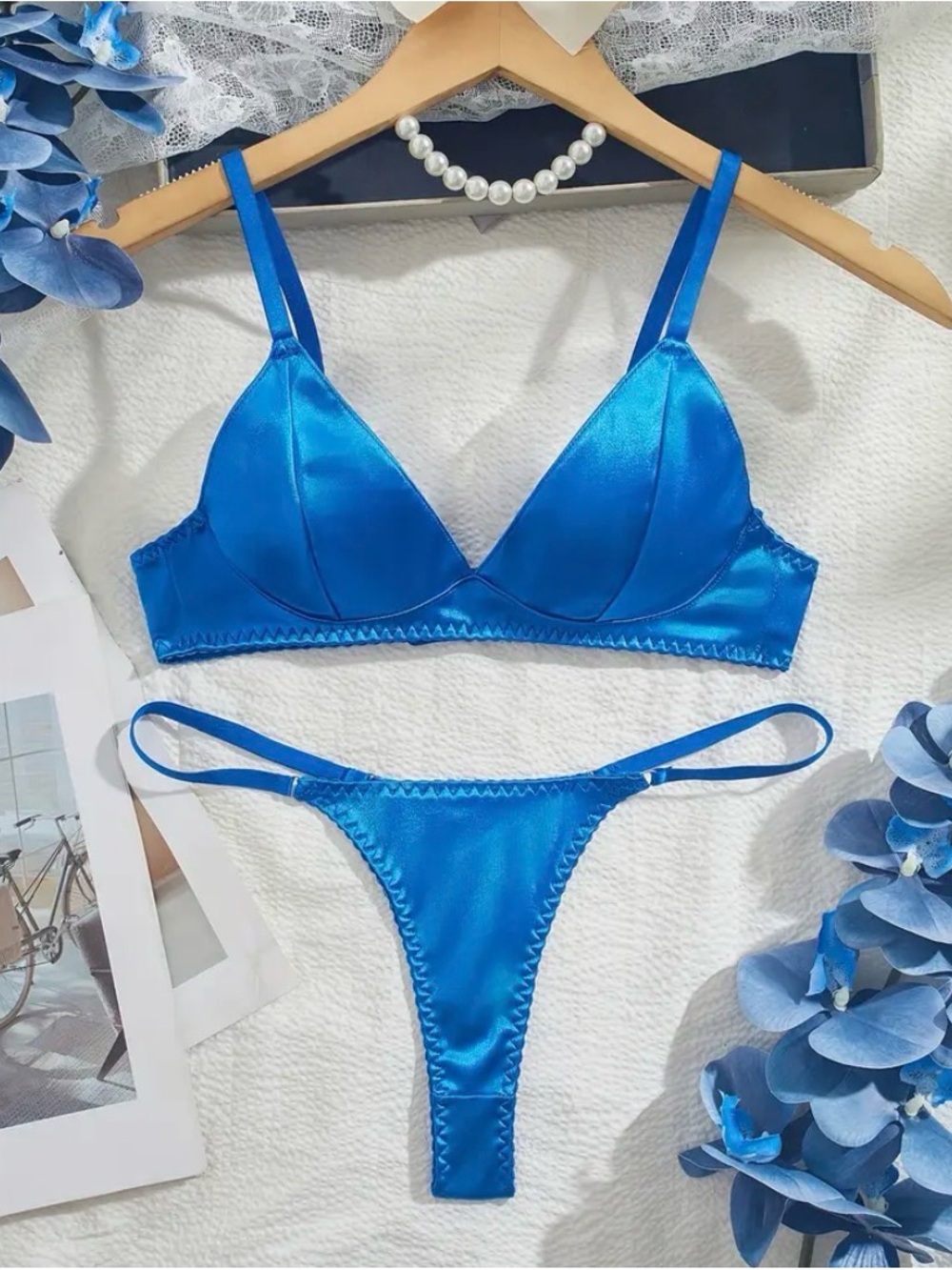 Satin Blue Two-Piece Lingerie Set